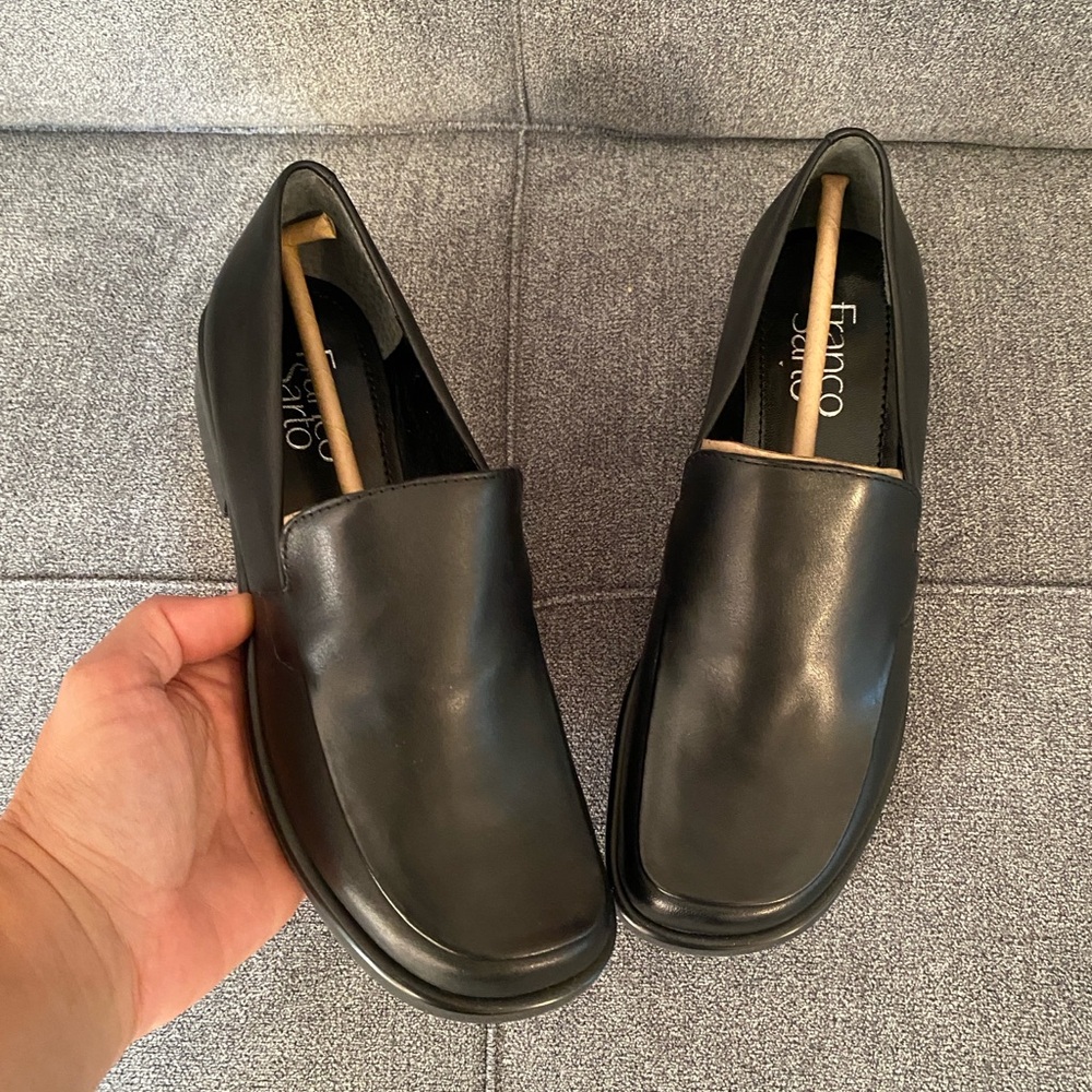 FRANCO SARTO Black Leather Loafers 6.5 Wide